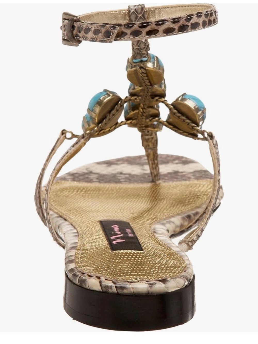 Nina Women's Delphi Sandal T-Strap Sandal with Turquoise Bead Accents Size 8 - Picture 3 of 12